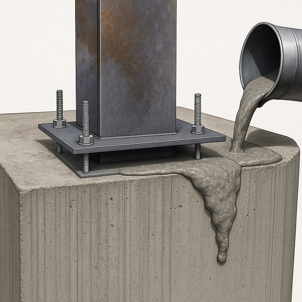 ANCLACHEM Mortero fluido de retracción compensada para anclajes de hasta 30 mm de espesor.